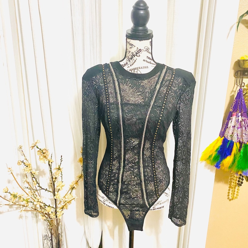 Embellished Mesh & Lace Bodysuit